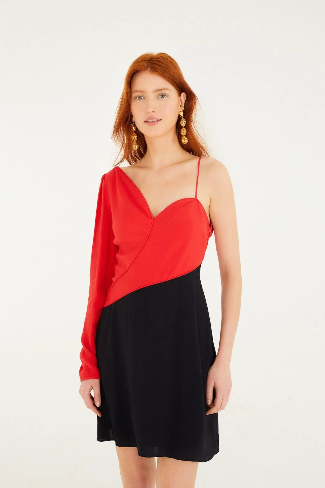 Red Bicolor One-Shoulder Mini Dress sold by FARM Rio