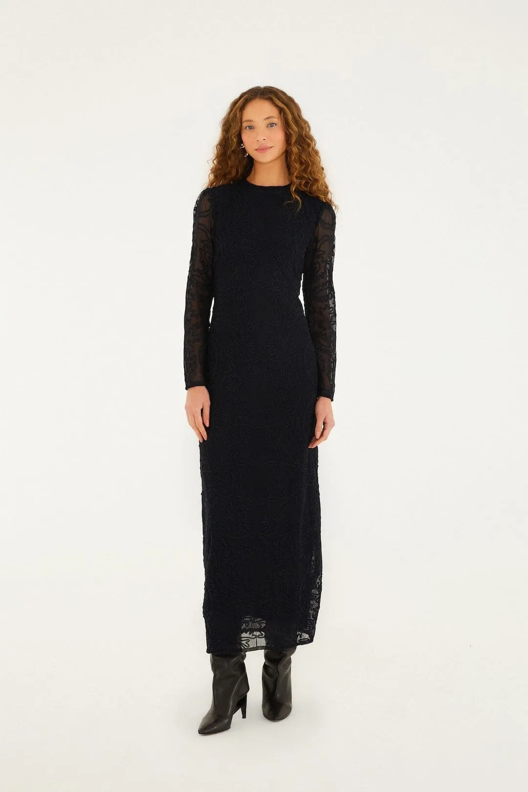 Black Embroidered Sheer Sleeve Maxi Dress sold by FARM Rio product image thumbnail 4