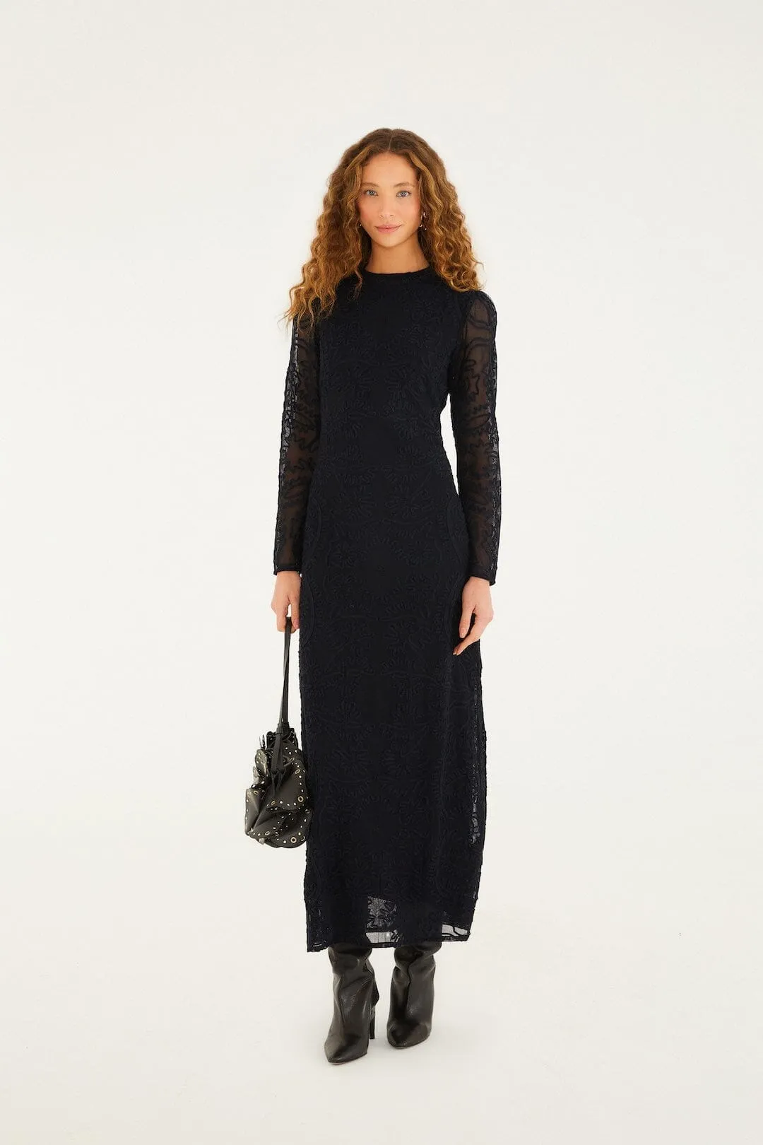 Black Embroidered Sheer Sleeve Maxi Dress sold by FARM Rio