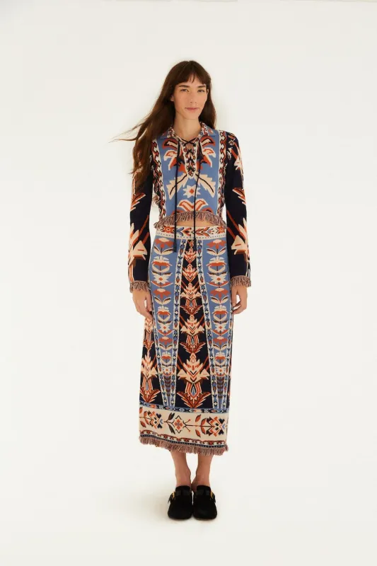 Multicolor Tapestry Fringes Knit Skirt sold by FARM Rio