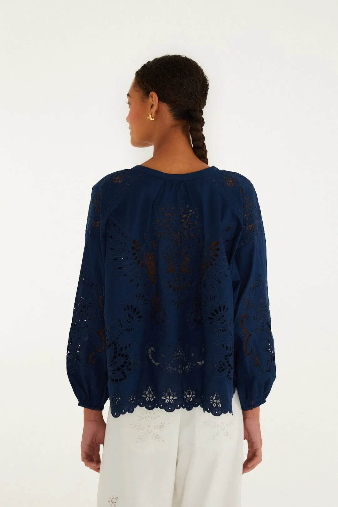Navy Blue Artisanal Long Sleeve Blouse sold by FARM Rio product image thumbnail 3
