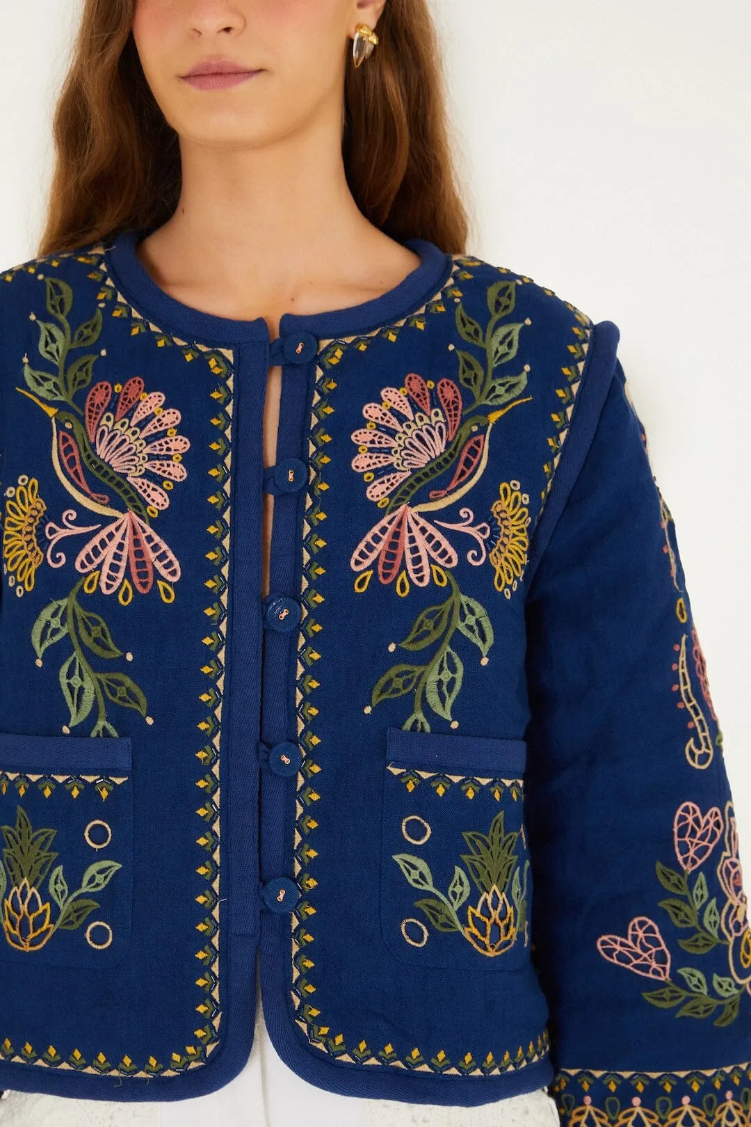Dark Blue Embroidered Pockets Richelieu Jacket sold by FARM Rio product image thumbnail 2