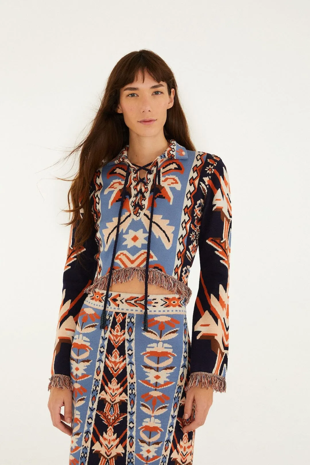 Multicolor Tapestry Fringes Knit Top sold by FARM Rio