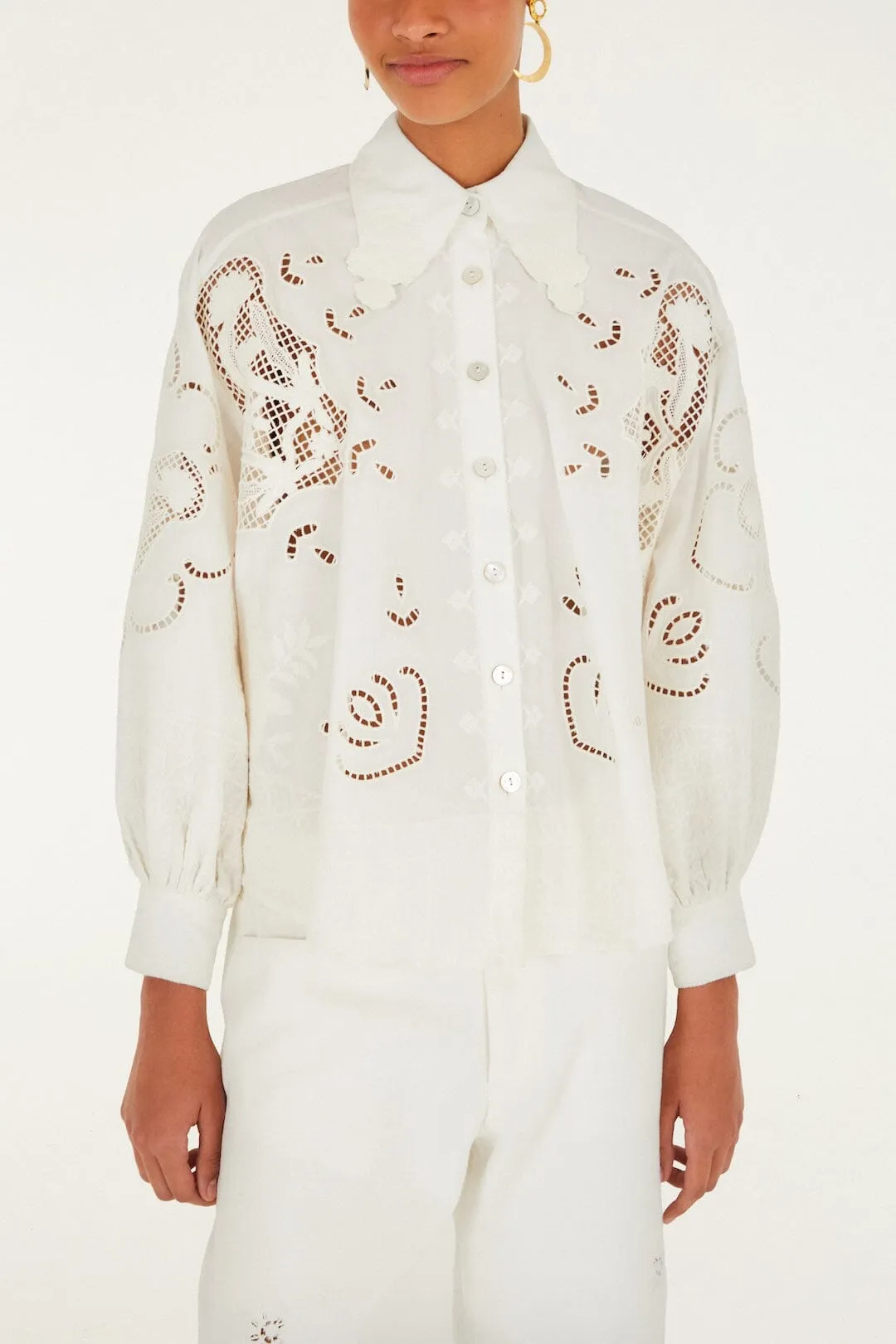 Off-White Embroidered Flowers Richelieu Shirt sold by FARM Rio product image thumbnail 2