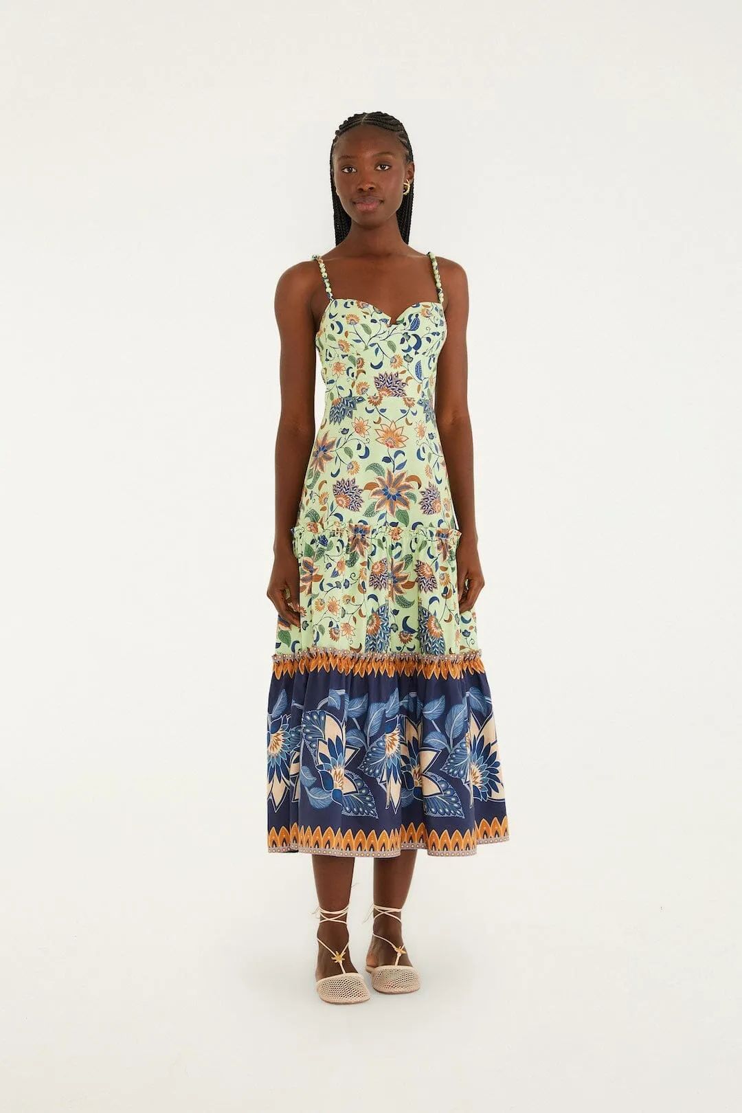 Green Floral Delhi Tapestry Beaded Straps Midi Dress sold by FARM Rio