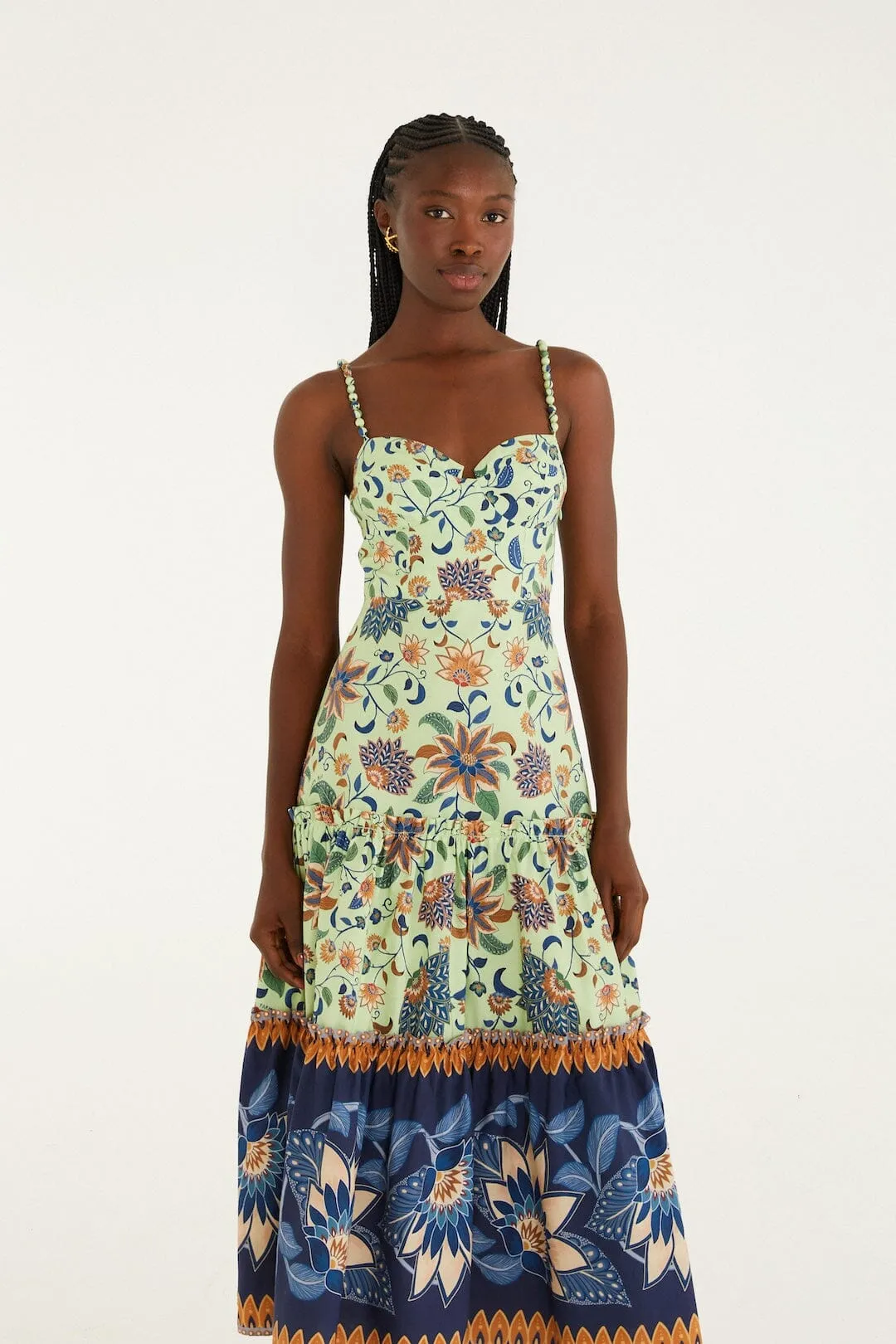 Green Floral Delhi Tapestry Beaded Straps Midi Dress sold by FARM Rio product image thumbnail 4