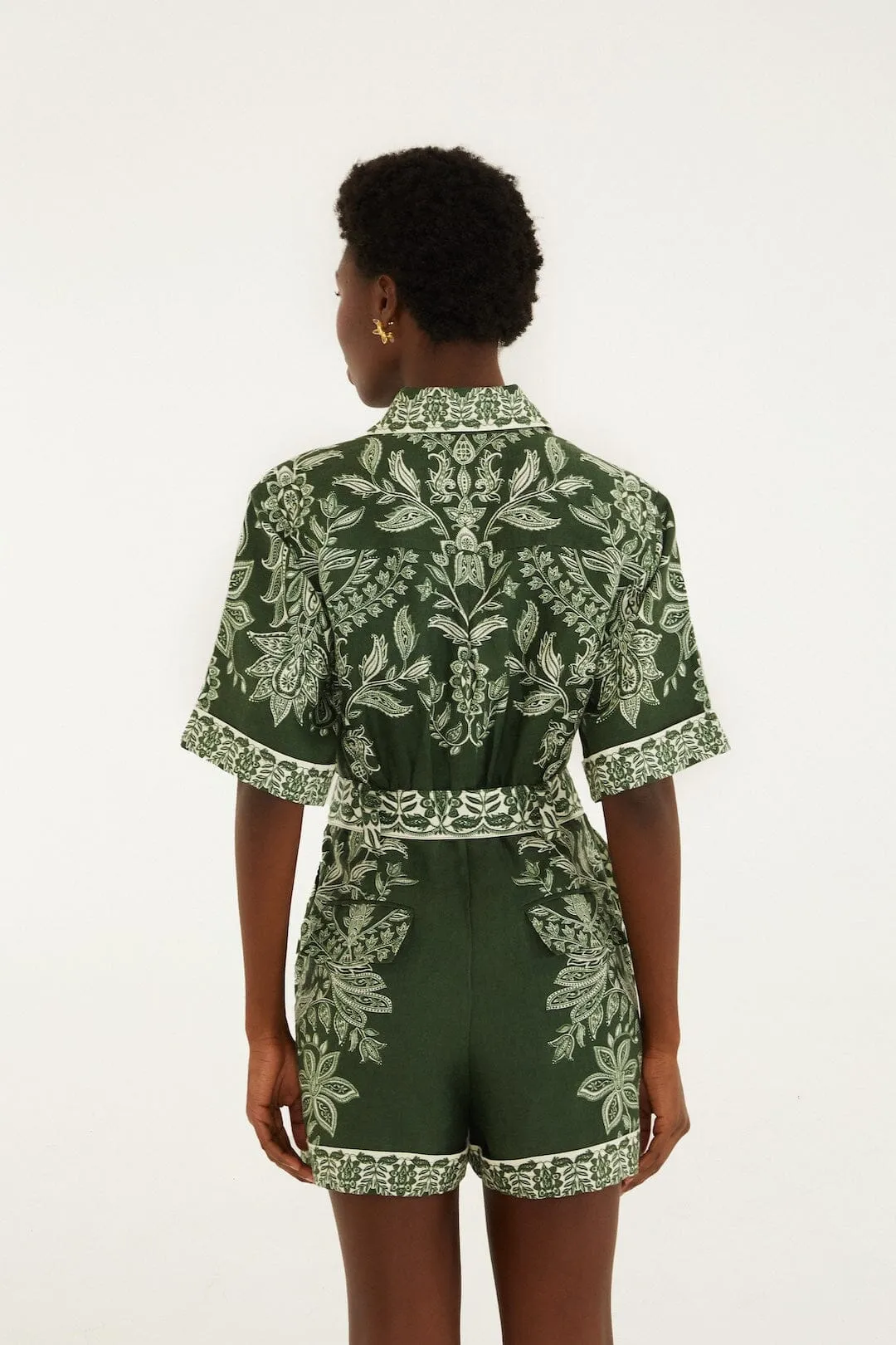 Dark Green Miranda Belted Romper sold by FARM Rio product image thumbnail 3