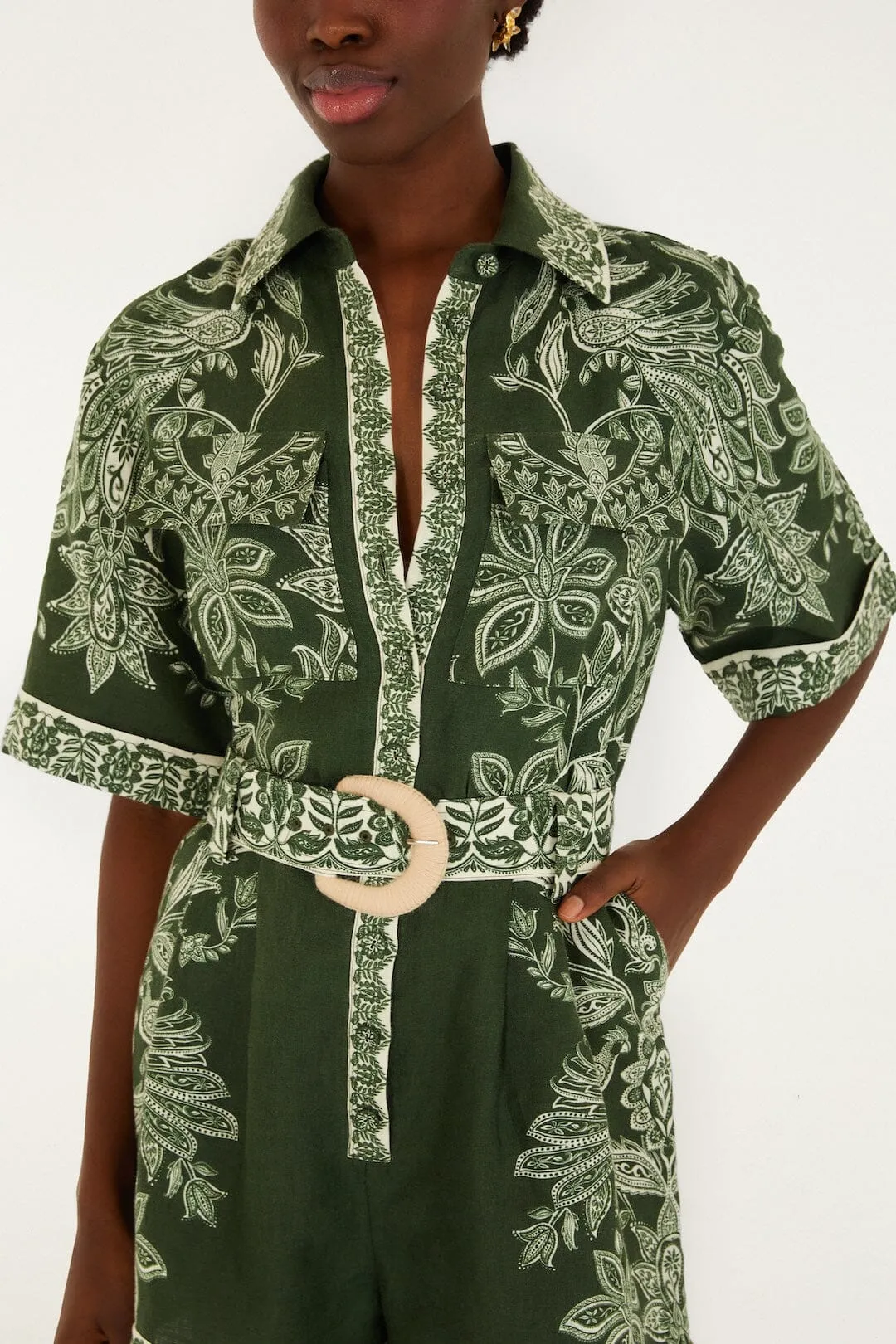 Dark Green Miranda Belted Romper sold by FARM Rio product image thumbnail 2