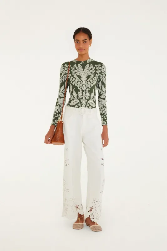 Dark Green Miranda Long Sleeve Bodysuit made by FARM Rio