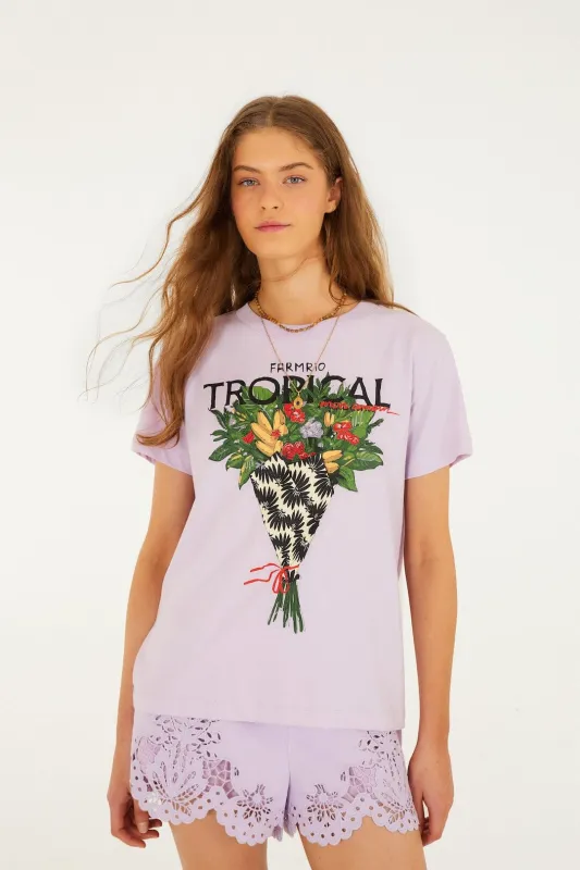 Lilac Tropical Bouquet Organic Cotton T-Shirt sold by FARM Rio