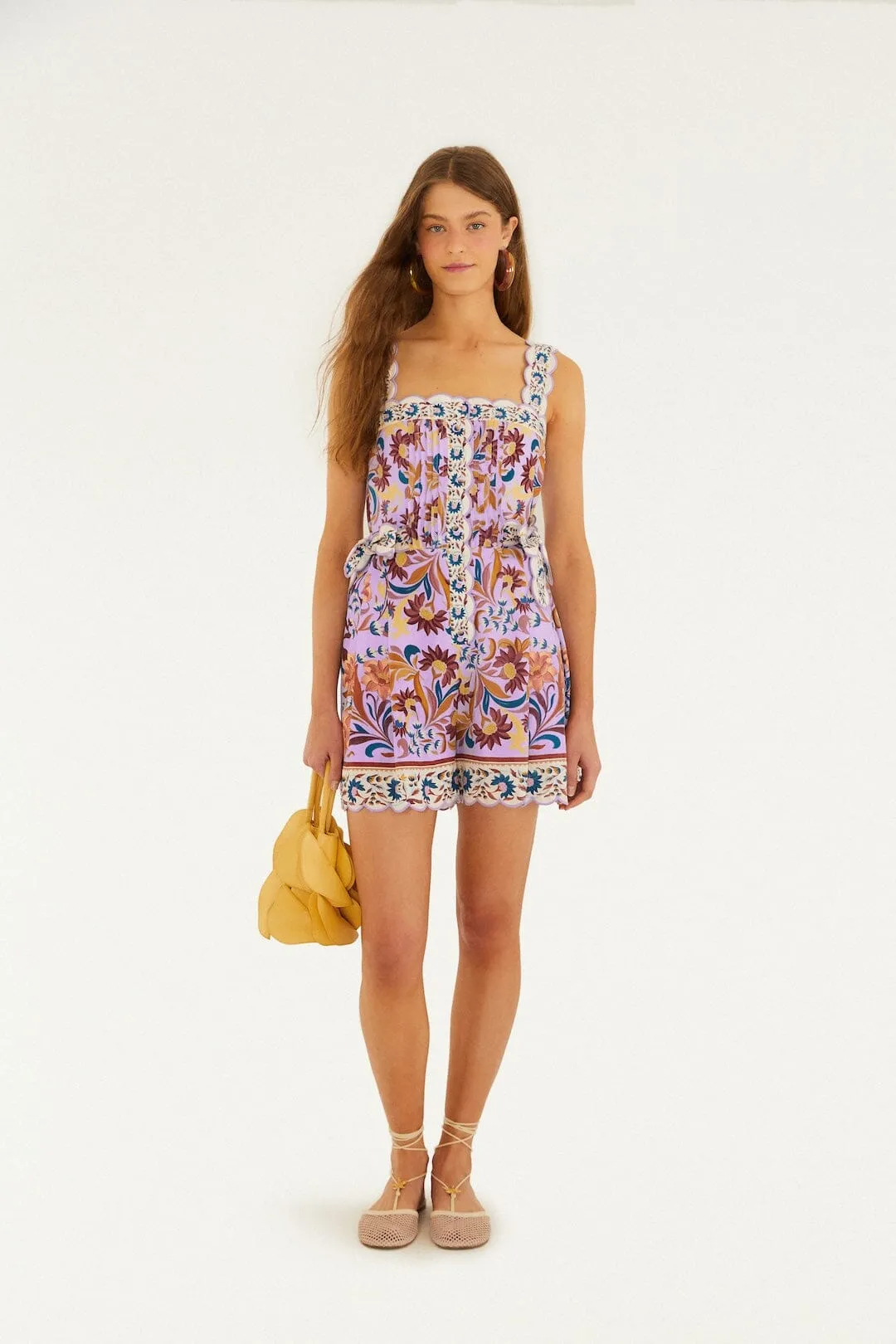 Lilac Flower Tiles Lenzing™ Ecovero™ Euroflax™ Romper sold by FARM Rio