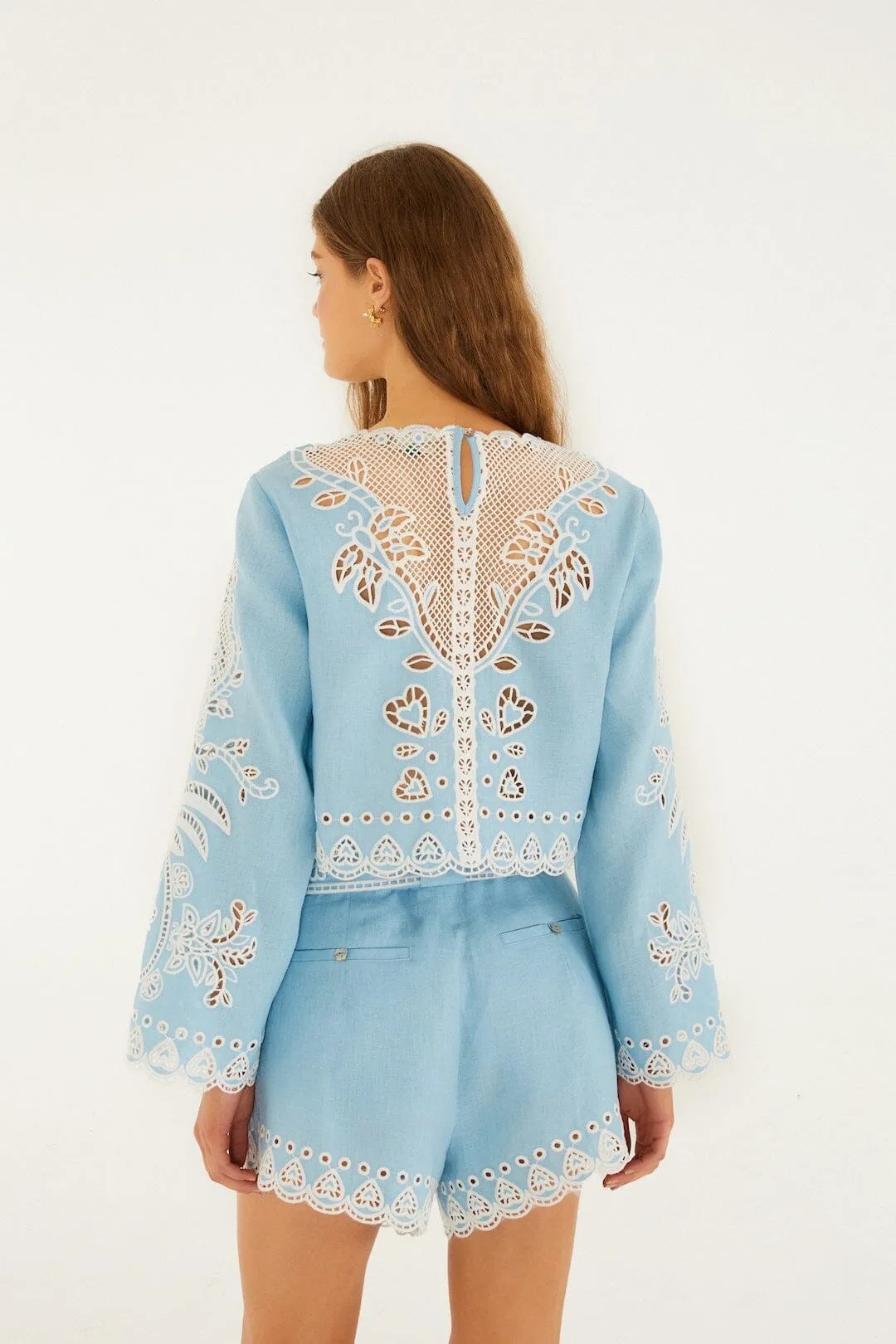 Light Blue Romantic Richelieu Euroflax Premium Linen Shorts sold by FARM Rio product image thumbnail 3