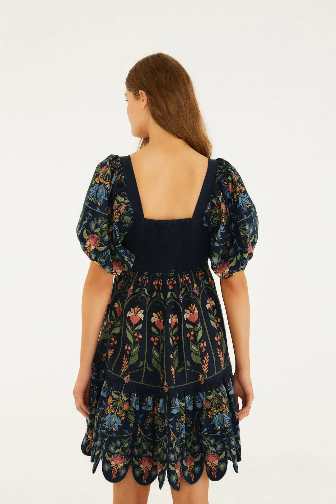 Navy Blue Stitched Garden Organic Cotton Mini Dress sold by FARM Rio product image thumbnail 3