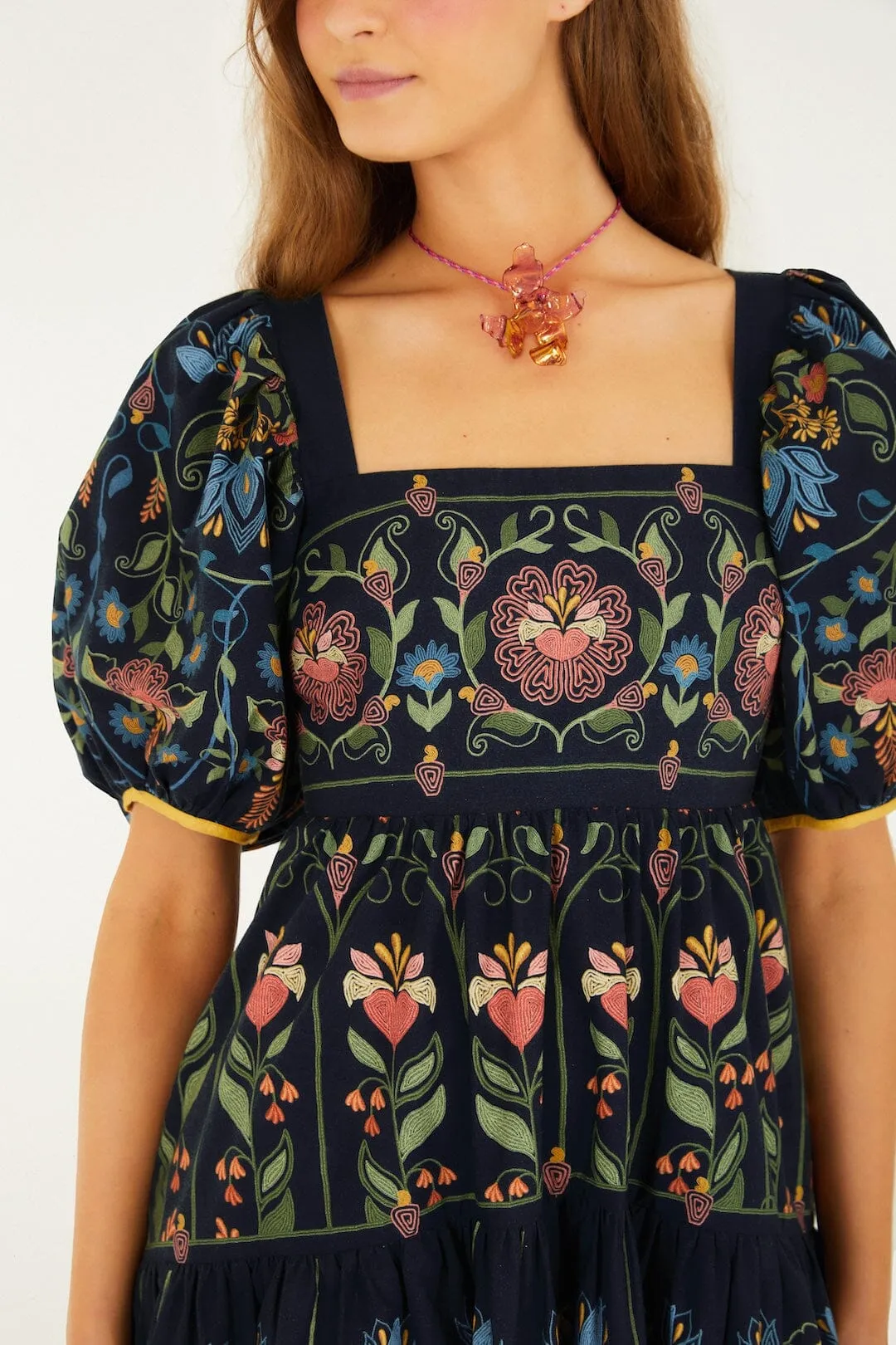 Navy Blue Stitched Garden Organic Cotton Mini Dress sold by FARM Rio product image thumbnail 2