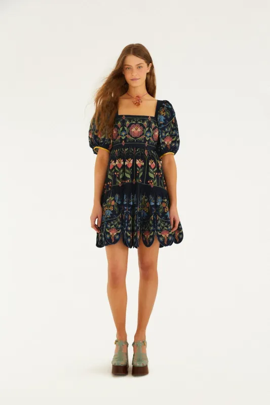 Navy Blue Stitched Garden Organic Cotton Mini Dress sold by FARM Rio