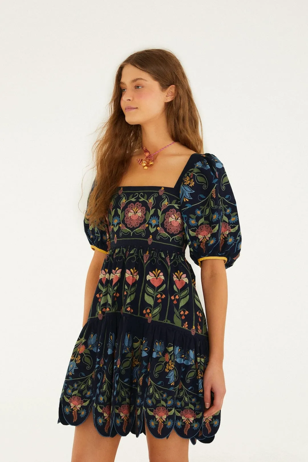 Navy Blue Stitched Garden Organic Cotton Mini Dress sold by FARM Rio product image thumbnail 4