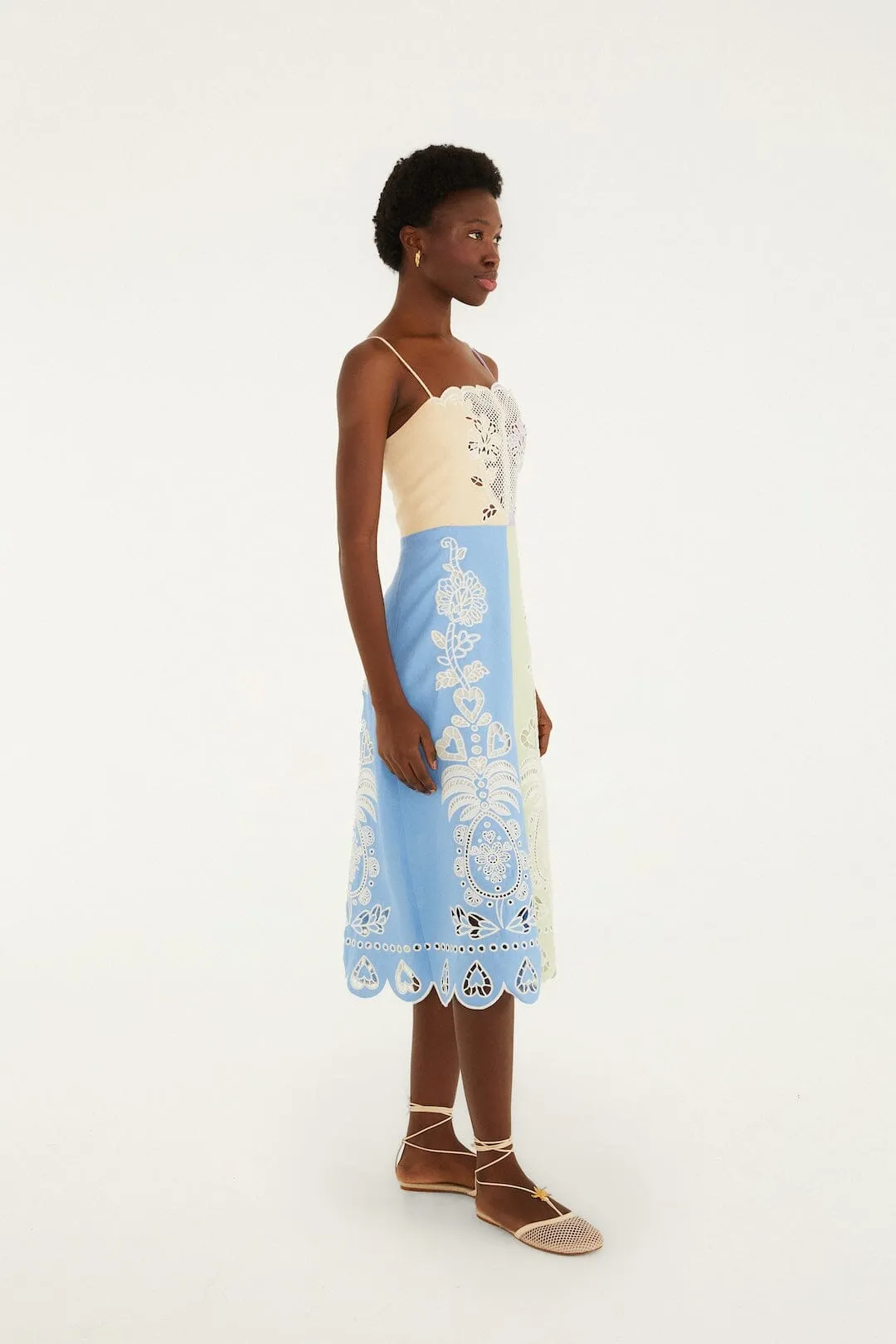 Multicolor Embroidered Euroflax Premium Linen Midi Dress sold by FARM Rio product image thumbnail 4