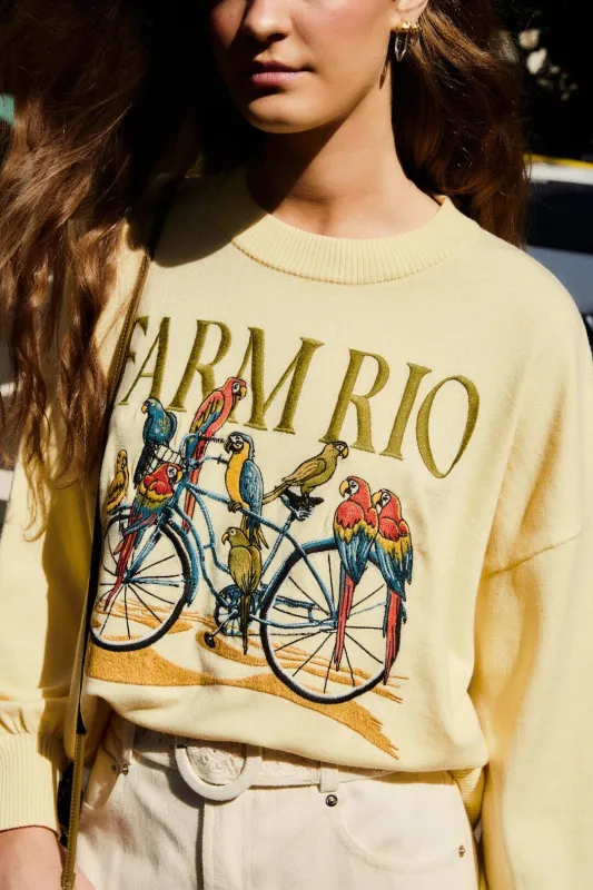 Yellow Birds Bicycle Embroidered Sweater sold by FARM Rio
