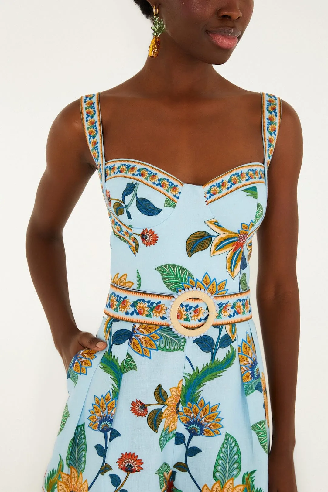 Light Blue Floral Delhi Euroflax™ Premium Linen Romper sold by FARM Rio product image thumbnail 2