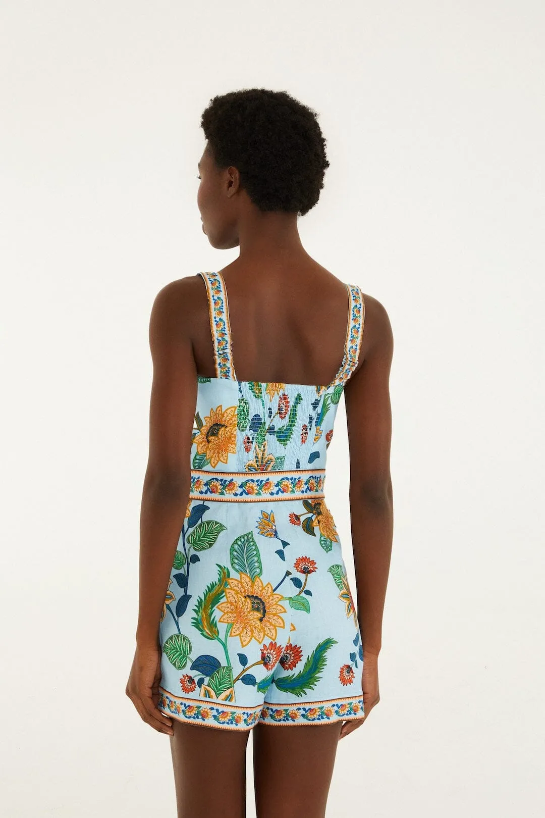 Light Blue Floral Delhi Euroflax™ Premium Linen Romper sold by FARM Rio product image thumbnail 3