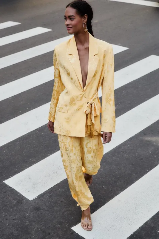 Beige Notched Lapel Front Ties Blazer sold by FARM Rio