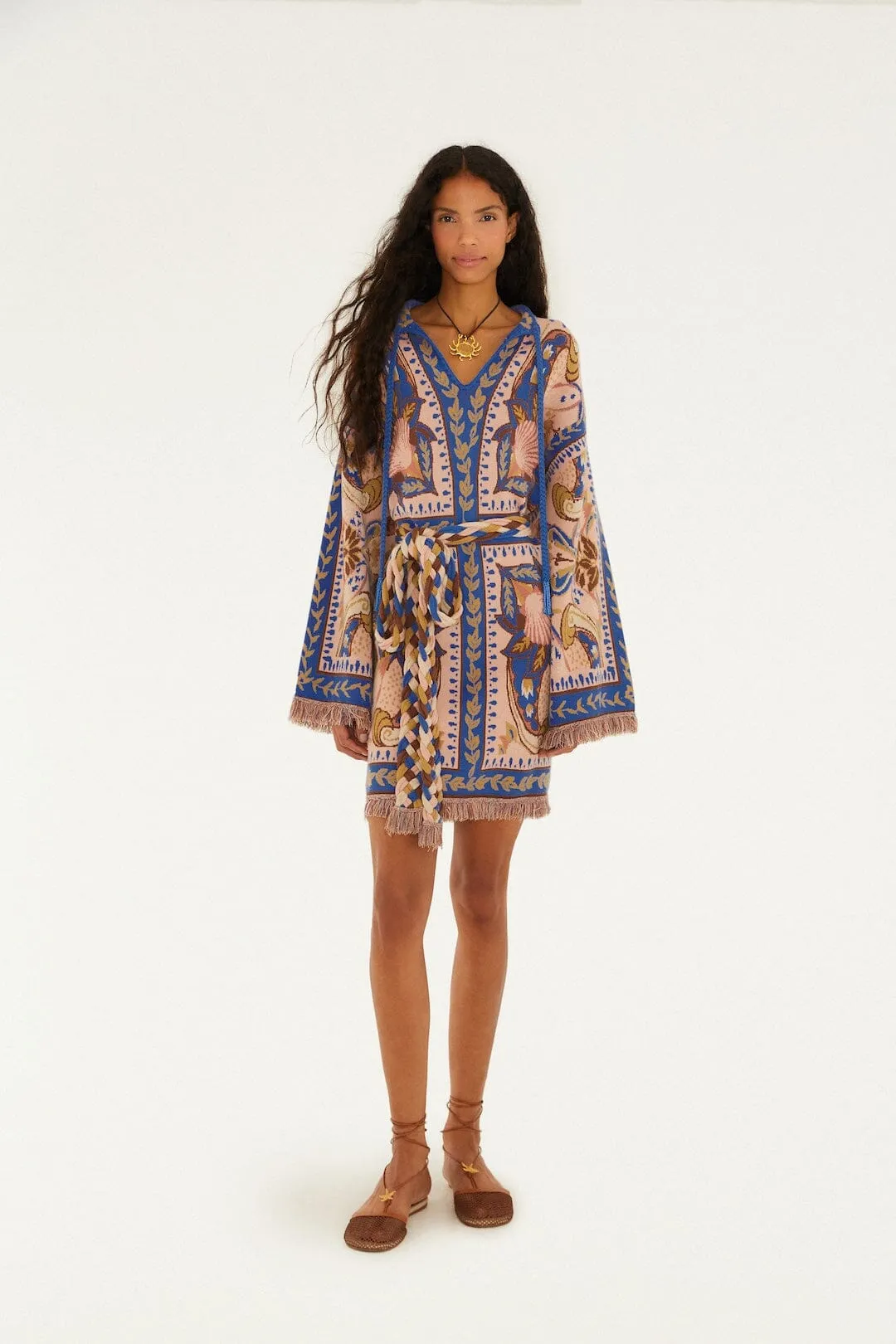 Blue Sea Garden Scarf Tassels Knit Mini Dress sold by FARM Rio product image thumbnail 4