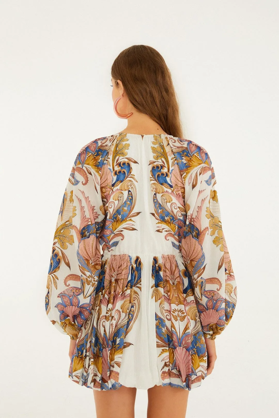 Off-White Sea Garden Puff Sleeve Mini Bubble Dress sold by FARM Rio product image thumbnail 3