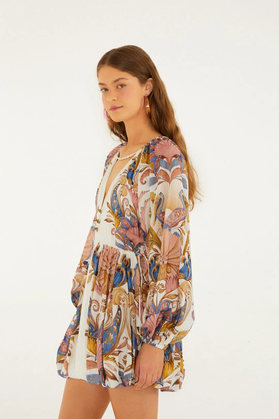 Off-White Sea Garden Puff Sleeve Mini Bubble Dress sold by FARM Rio product image thumbnail 5