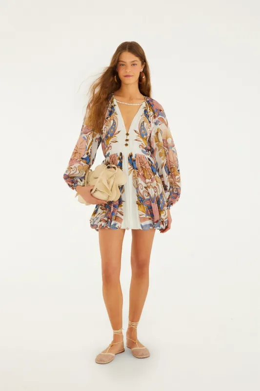 Off-White Sea Garden Puff Sleeve Mini Bubble Dress sold by FARM Rio