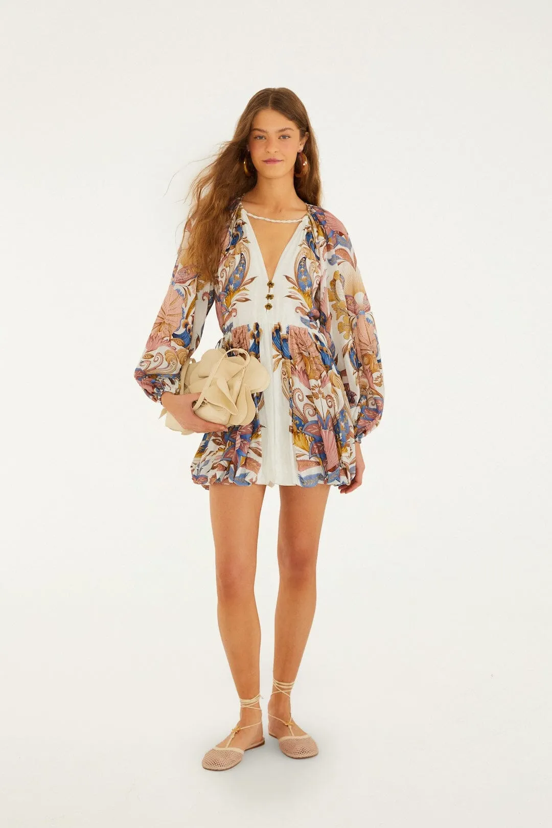 Off-White Sea Garden Puff Sleeve Mini Bubble Dress sold by FARM Rio