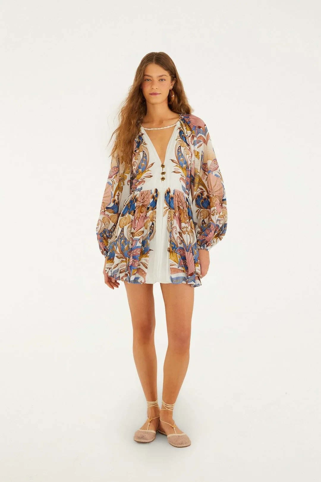 Off-White Sea Garden Puff Sleeve Mini Bubble Dress sold by FARM Rio product image thumbnail 4