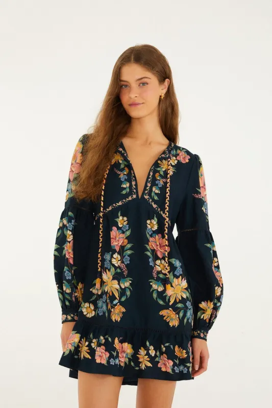 Dark Blue Maira Floral Lenzing™ Ecovero™ Euroflax™ Mini Dress made by FARM Rio