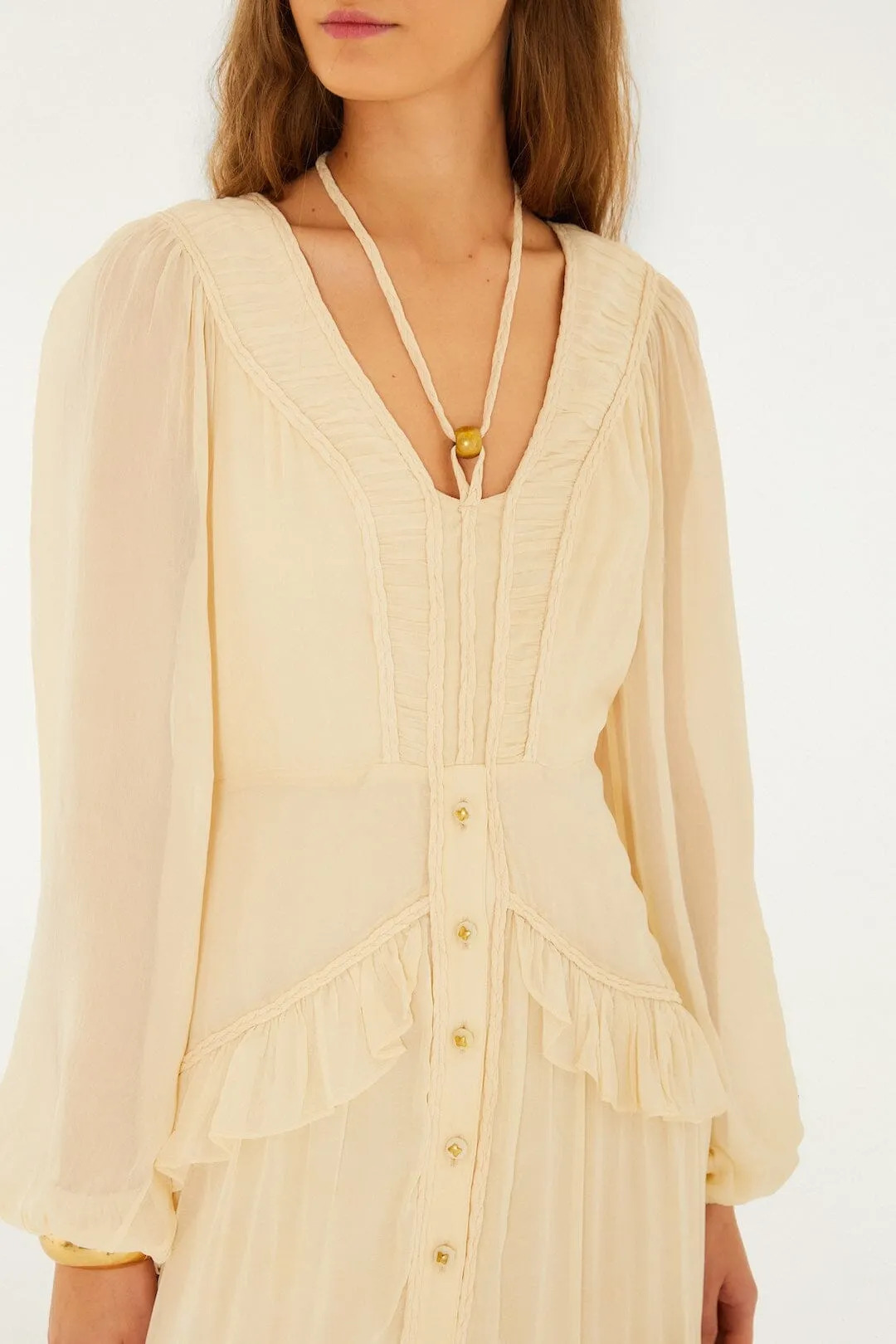 Butter Yellow Ruffled Buttoned Maxi Dress sold by FARM Rio product image thumbnail 2