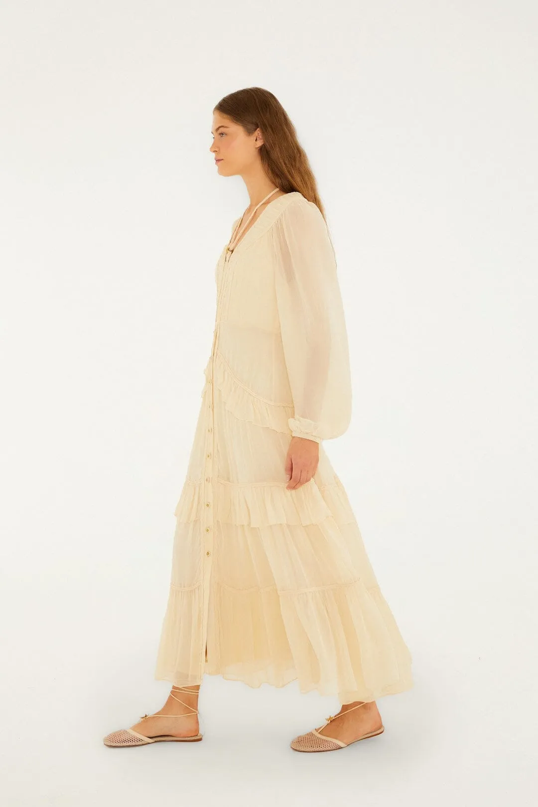 Butter Yellow Ruffled Buttoned Maxi Dress sold by FARM Rio product image thumbnail 4