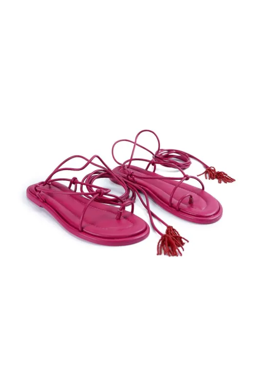 Pink Lace Up Flat Sandal sold by FARM Rio
