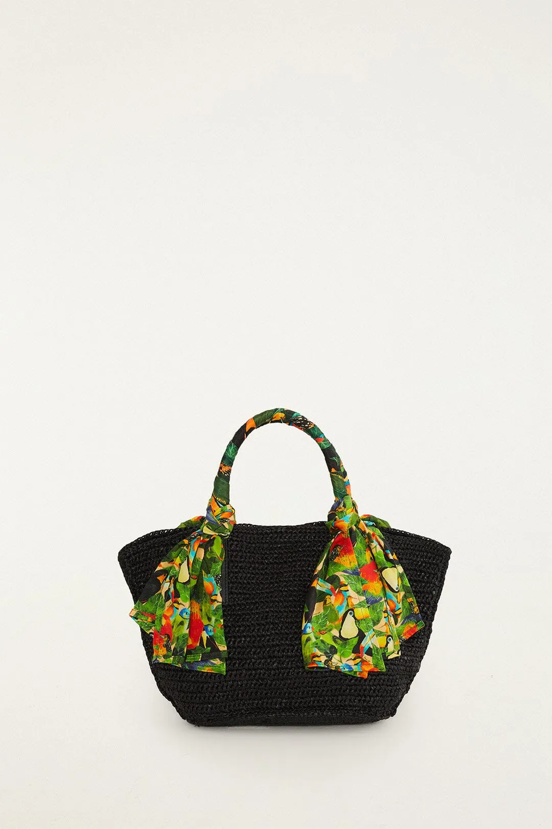 Black Scarf Raffia Mini Basket Bag sold by FARM Rio