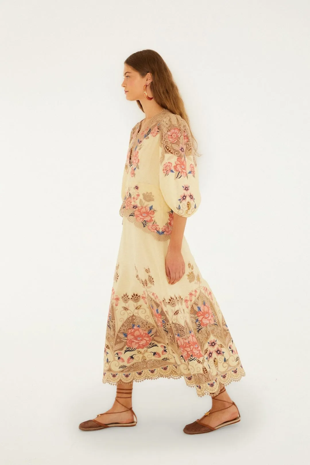 Butter Yellow Embroidered Lenzing Ecovero Euroflax Midi Dress sold by FARM Rio product image thumbnail 5