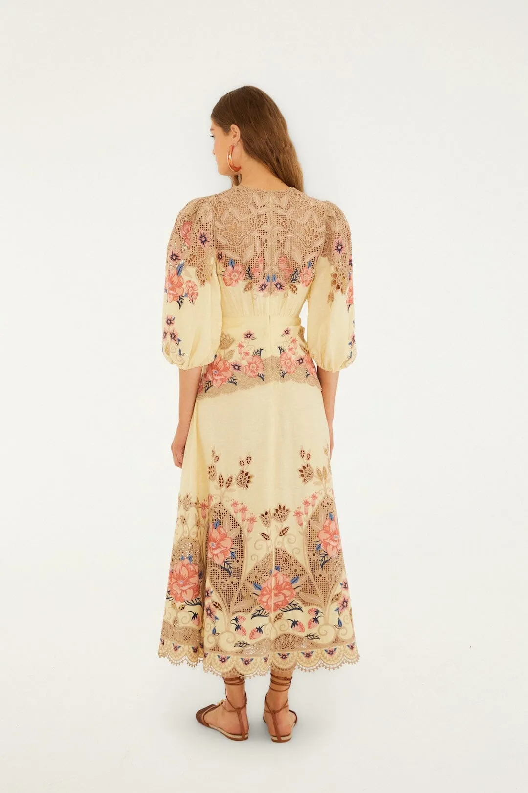 Butter Yellow Embroidered Lenzing Ecovero Euroflax Midi Dress sold by FARM Rio product image thumbnail 3