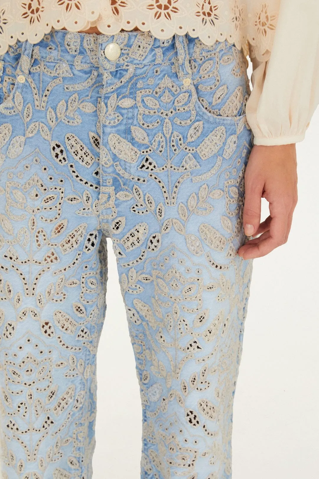 Denim Eyelet Pockets Flare Pants sold by FARM Rio product image thumbnail 4