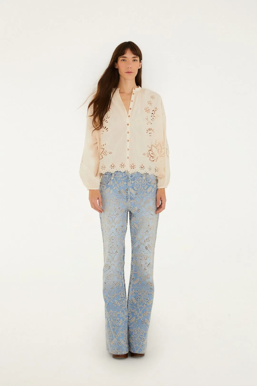 Denim Eyelet Pockets Flare Pants sold by FARM Rio product image thumbnail 5