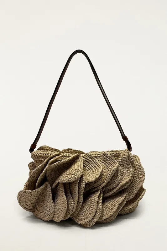 Beige Raffia Shoulder Flower Bag sold by FARM Rio