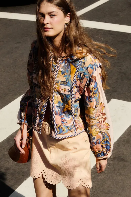 Soft Pink Sea Garden Scarf Buttoned Jacket made by FARM Rio