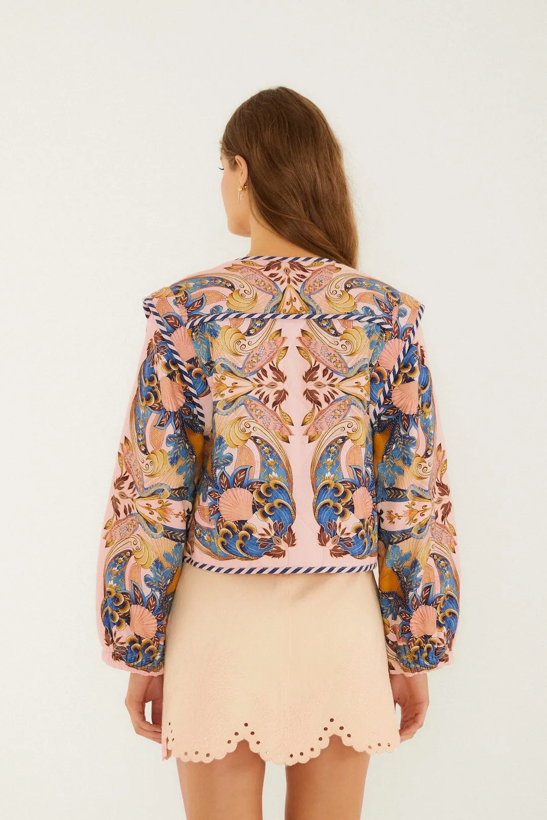 Soft Pink Sea Garden Scarf Buttoned Jacket sold by FARM Rio product image thumbnail 3