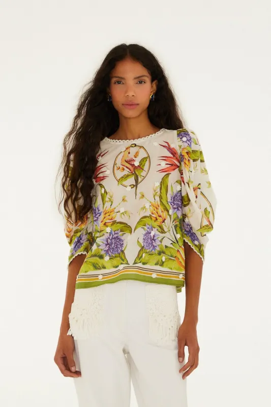 Sand Tropical Scarf Blouse made by FARM Rio