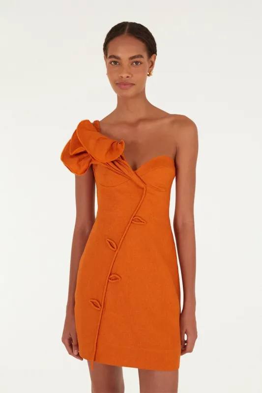 Orange Flower Euroflax Premium Linen Mini Dress sold by FARM Rio