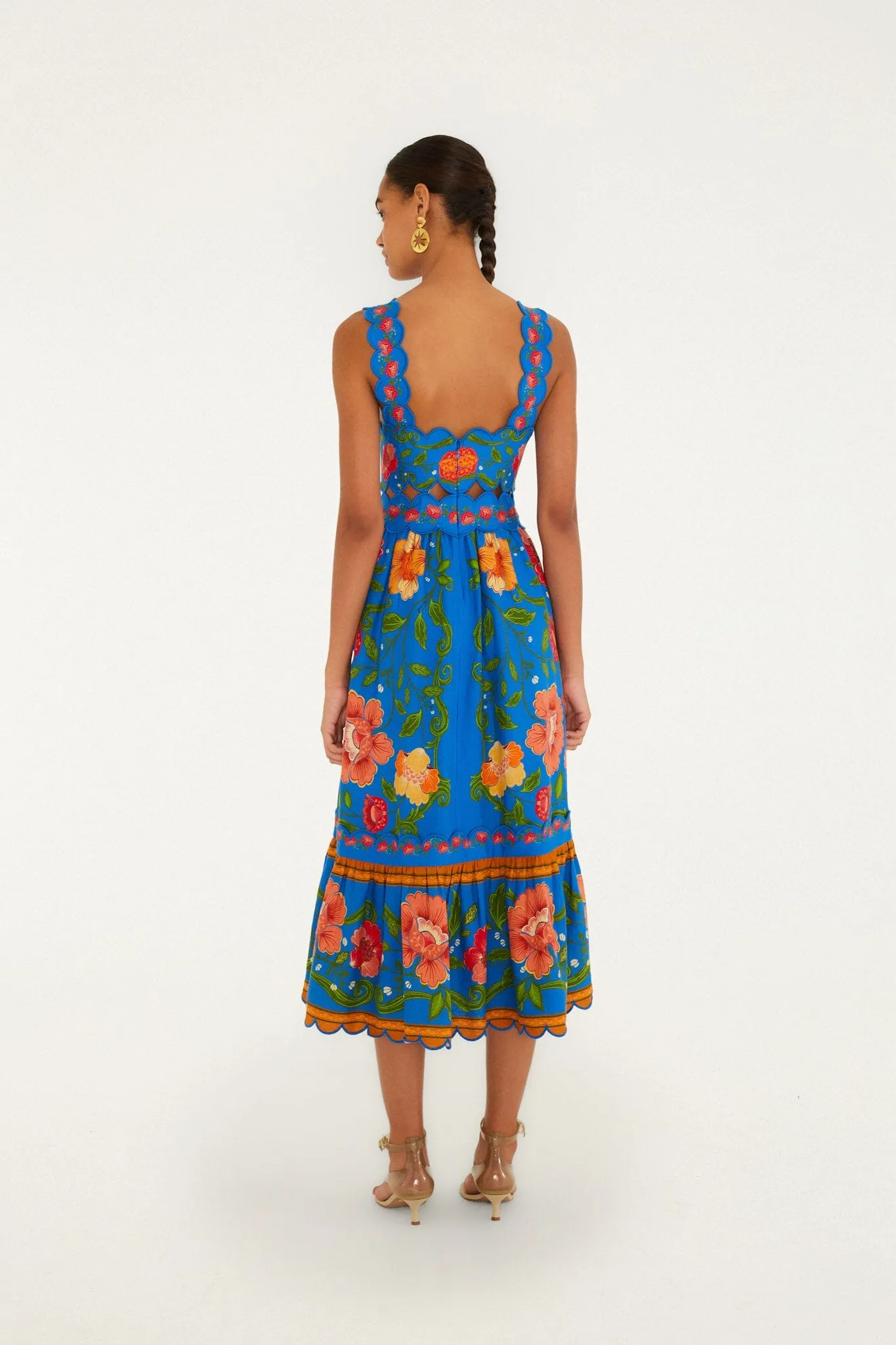 Bright Blue Rococo Flowers Lenzing™ Ecovero™ Euroflax™ Midi Dress sold by FARM Rio product image thumbnail 3