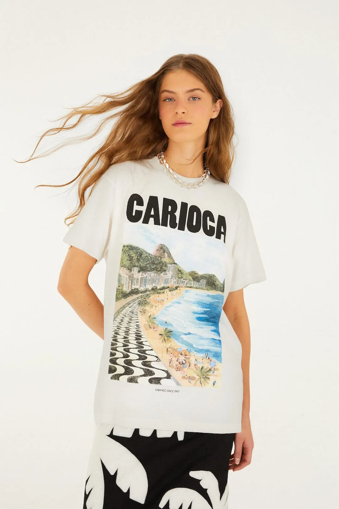 Off-White Landscape Carioca Organic Cotton Relaxed T-Shirt sold by FARM Rio