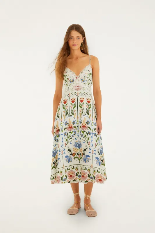 Off-White Stitched Garden Euroflax™ Premium Linen Midi Dress sold by FARM Rio