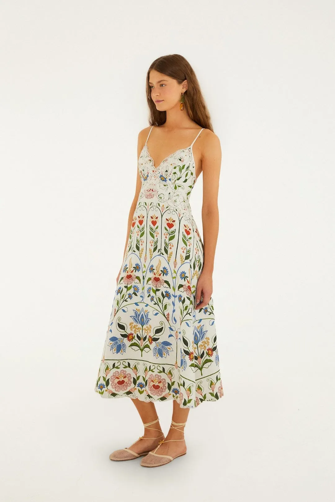 Off-White Stitched Garden Euroflax™ Premium Linen Midi Dress sold by FARM Rio product image thumbnail 4