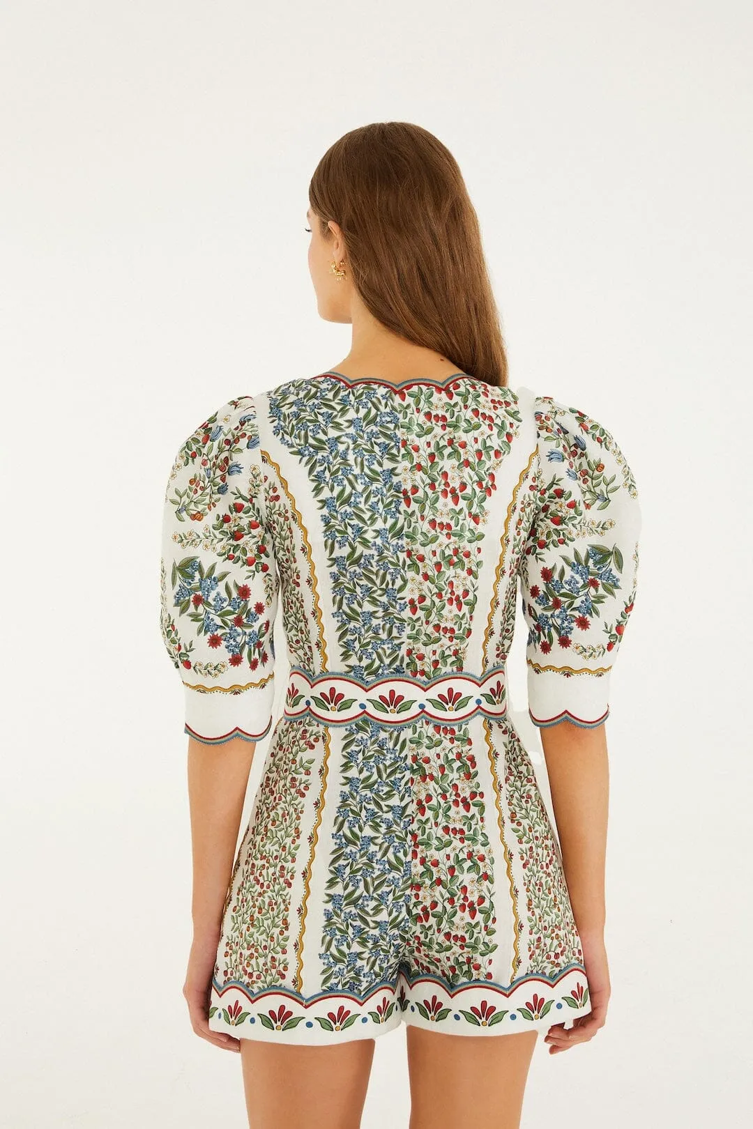 Off-White Fruit Beauty Euroflax™ Premium Linen Mini Cut Out Romper sold by FARM Rio product image thumbnail 3